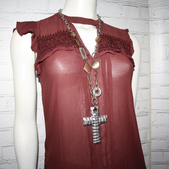 Beautiful hammered silver, copper and brass cross necklace 32" - Picture 3 of 4